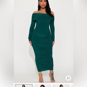 Fashion Nova Off-Shoulder Green Dress